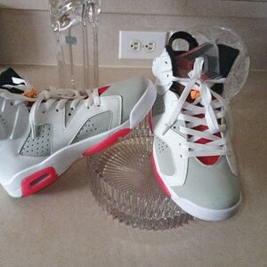 Red and White High-Top Athletic Shoes with Breathable Mesh